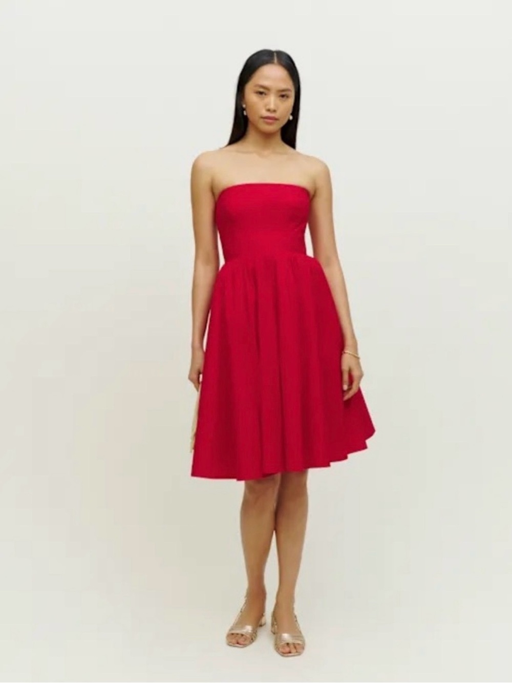 Reformation Strapless Red Fit-and-Flare Dress